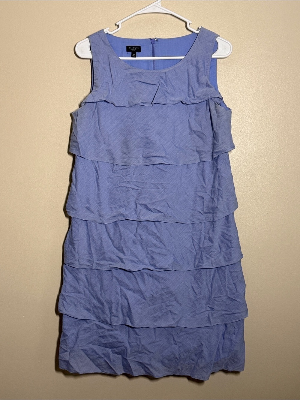 Talbots Petites Size 12P Purple Blue A Line Tier Dress Party Sleeveless Midi